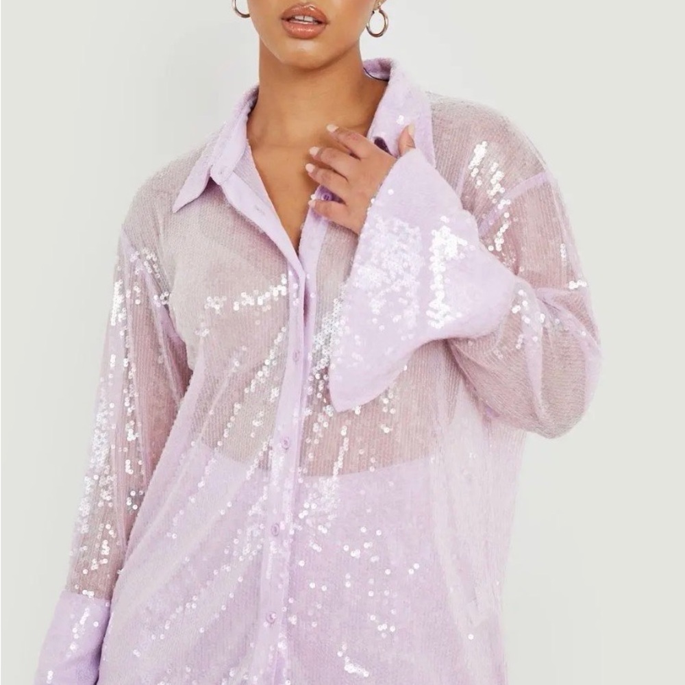 Boohoo plus sequin deep cuff shirt and wide leg trousers